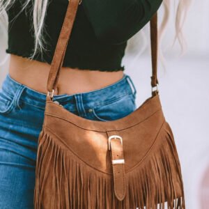 Coffee Suede Fringe Bag