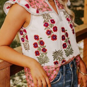 White Floral Flutter Blouse