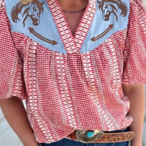 Pony Puff Sleeve Gingham Blouse