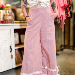 Red Stripe Lace Wide Leg Pants