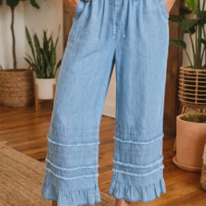 Ruffled Hem Wide Leg  Pants