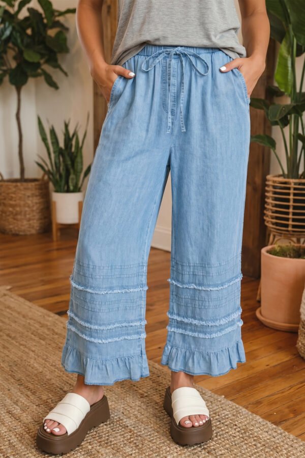 Ruffled Hem Wide Leg Pants