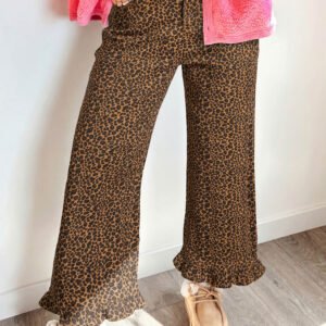 Leopard Print Ruffled Hem Jeans