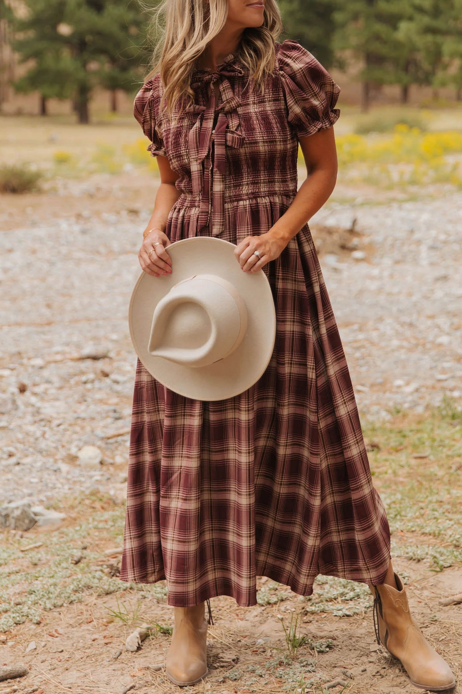 Red Plaid Knot Midi Dress - Image 3
