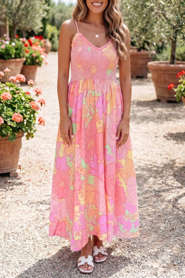 Pink Shirred Maxi Dress