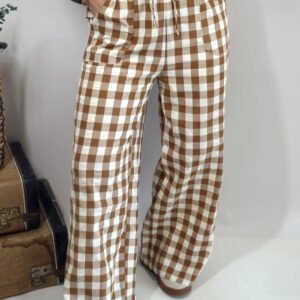 Honey Gingham Wide-Leg Pants