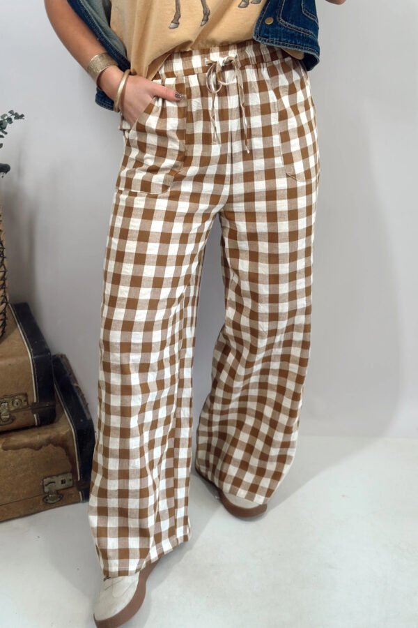 Honey Gingham Wide-Leg Pants