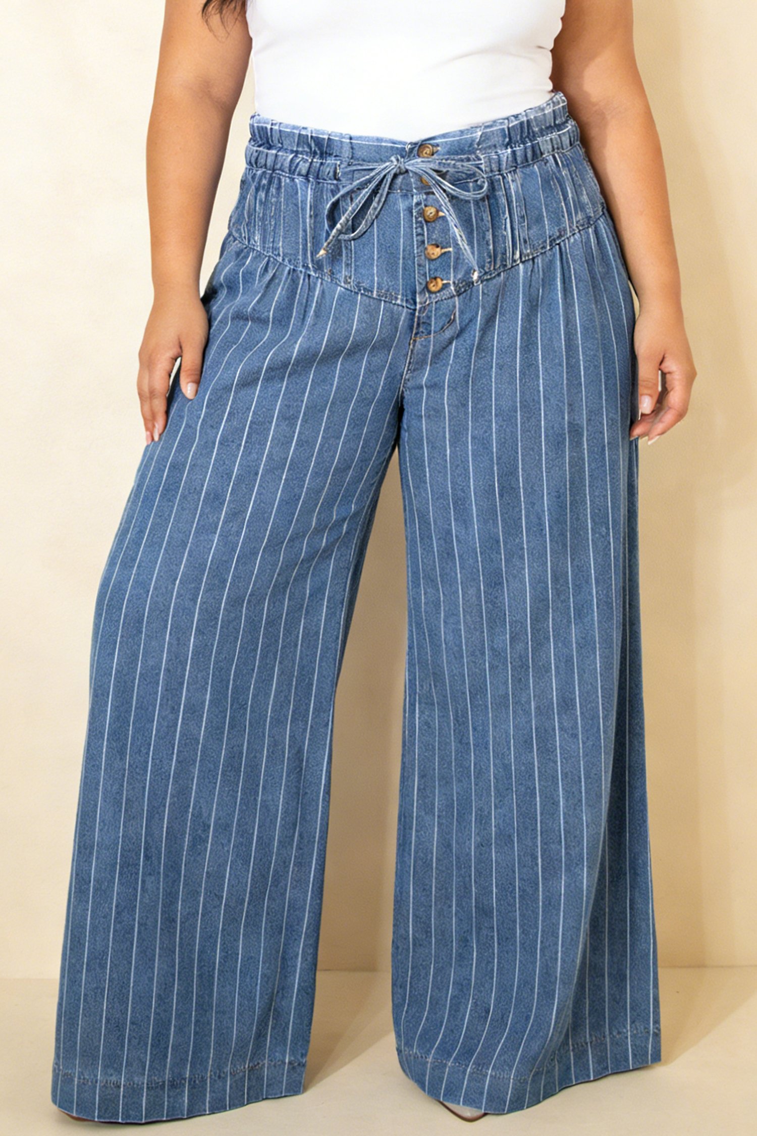 Indigo Stripe Wide-Leg Pants