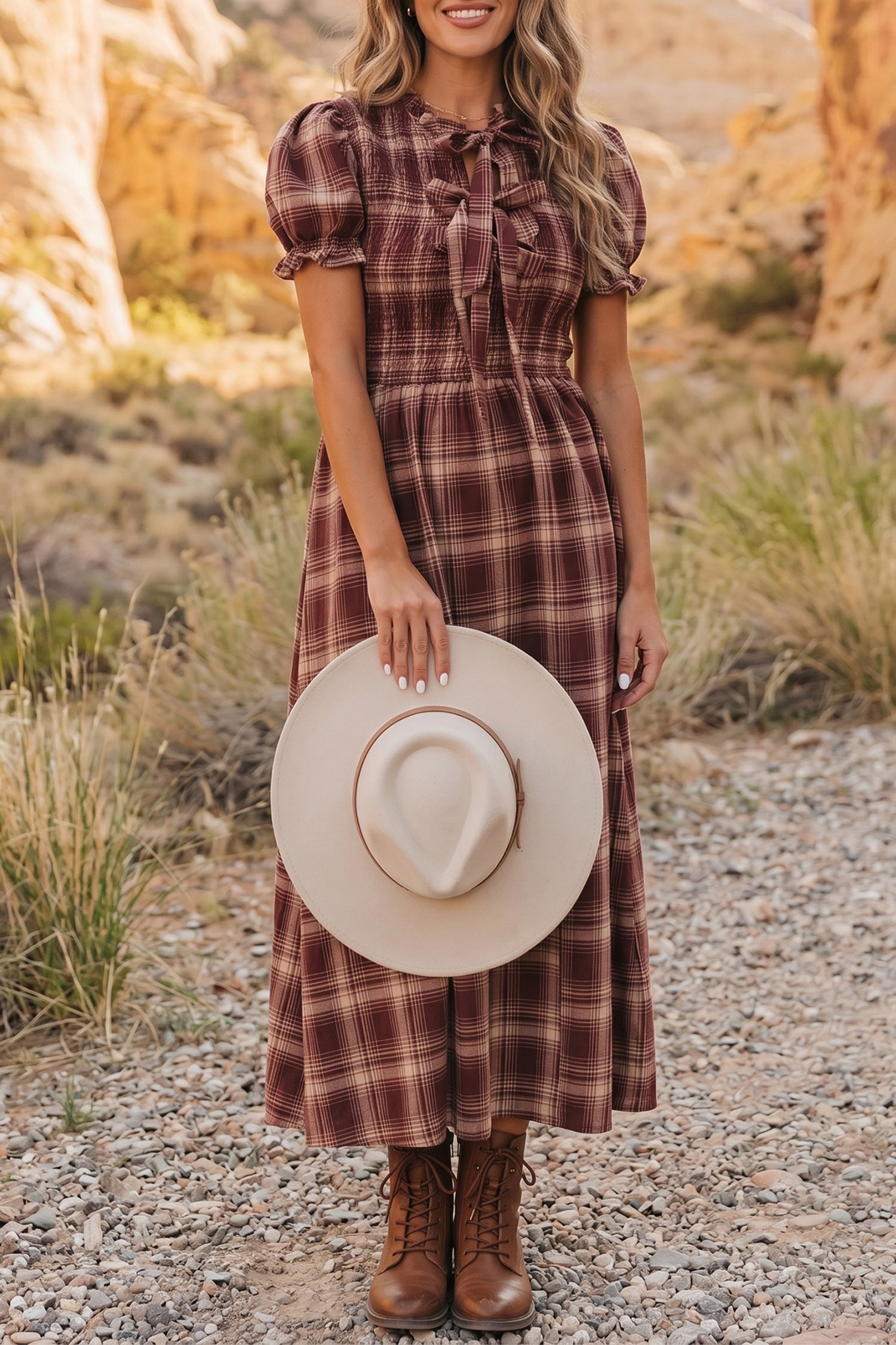 Red Plaid Knot Midi Dress - Image 2