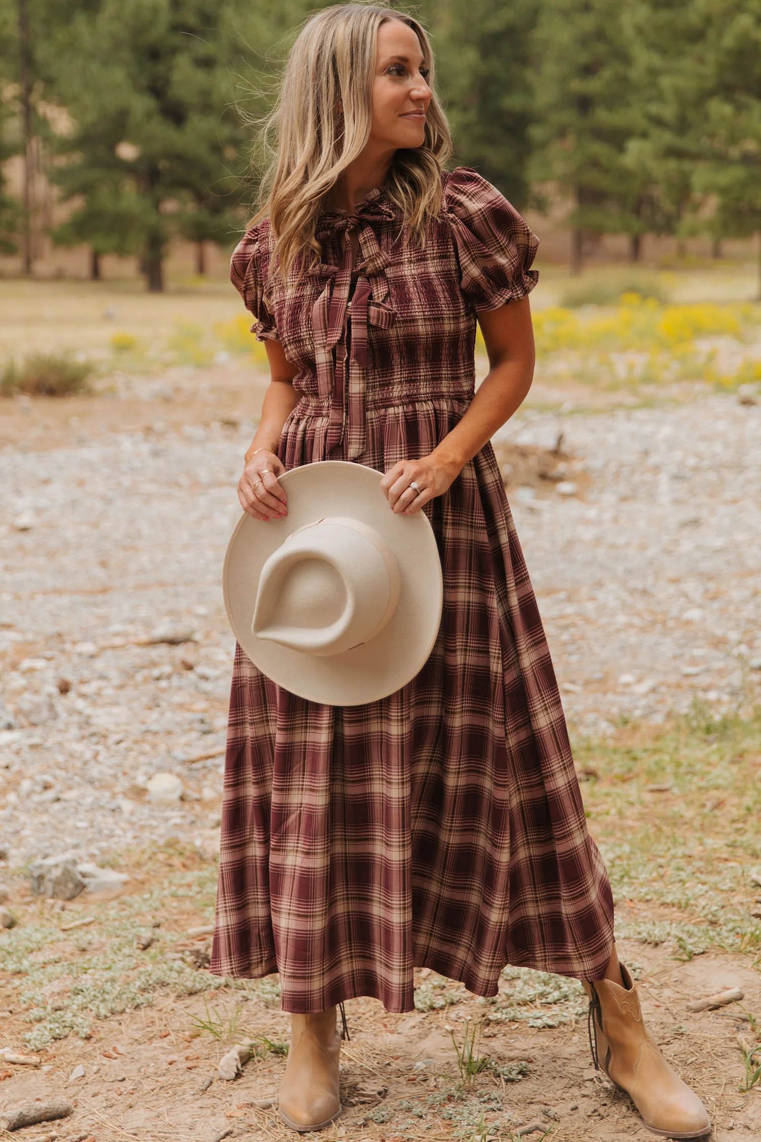 Red Plaid Knot Midi Dress - Image 4