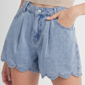 Scalloped Trim Denim Shorts