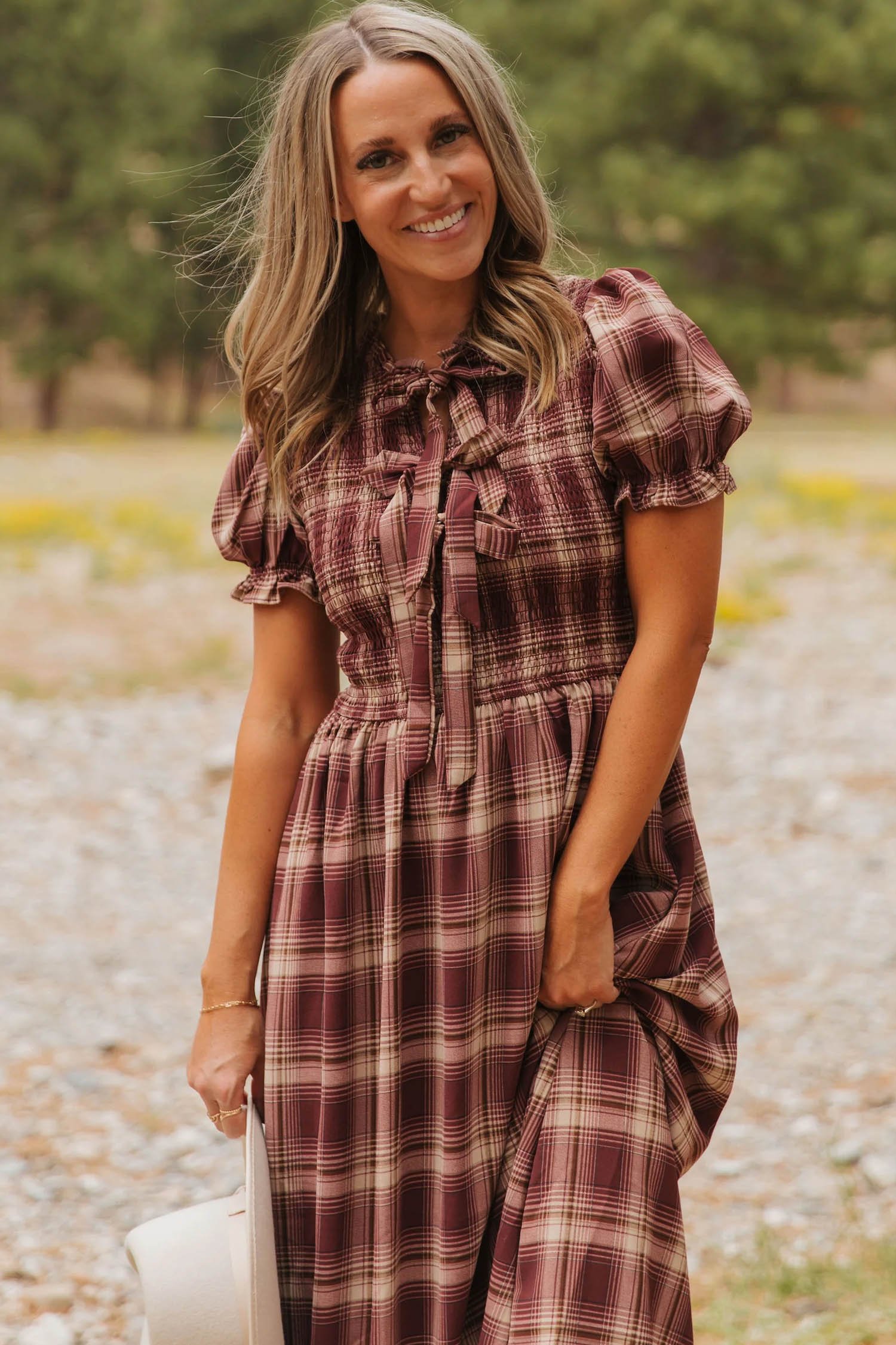 Red Plaid Knot Midi Dress - Image 6