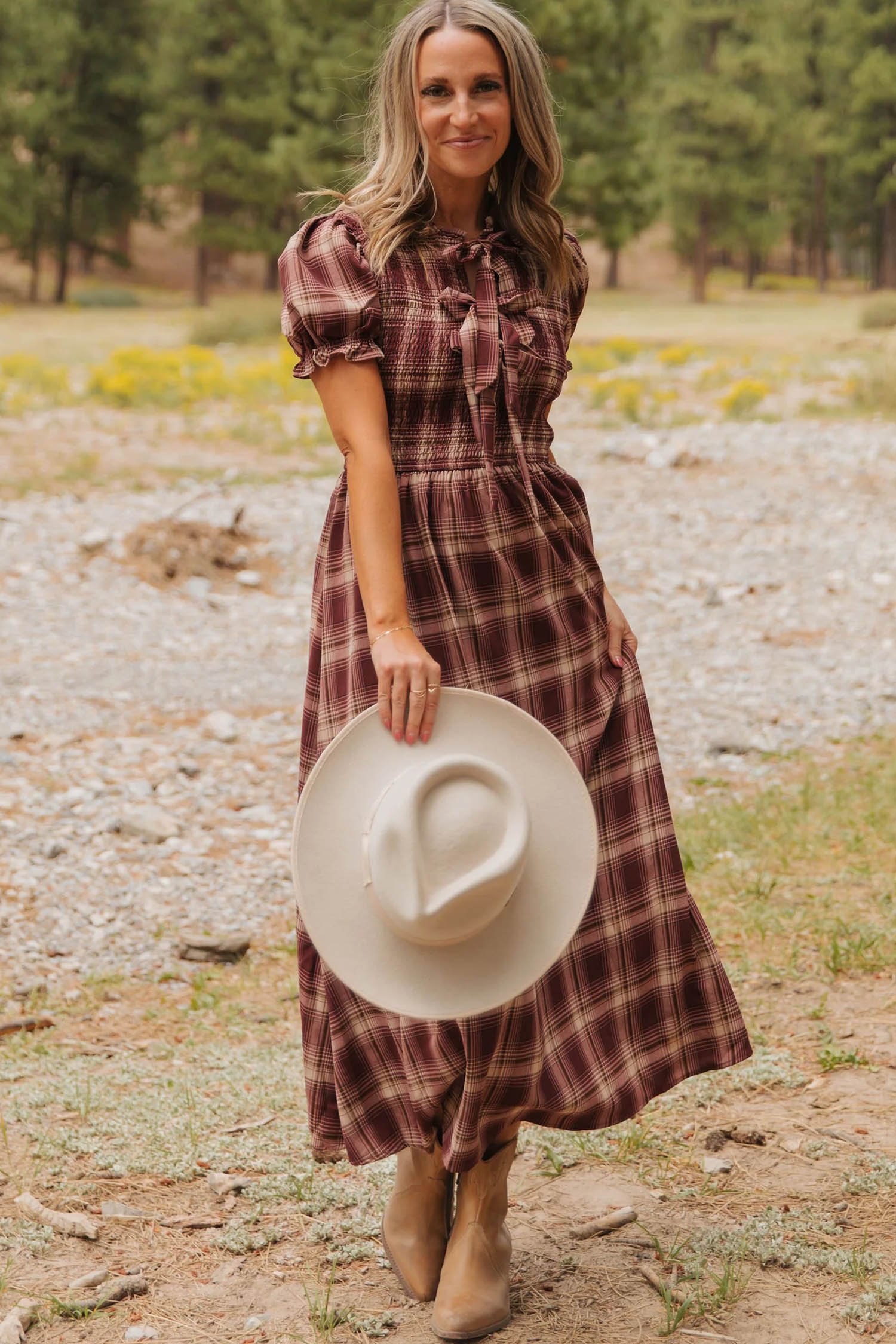 Red Plaid Knot Midi Dress - Image 7