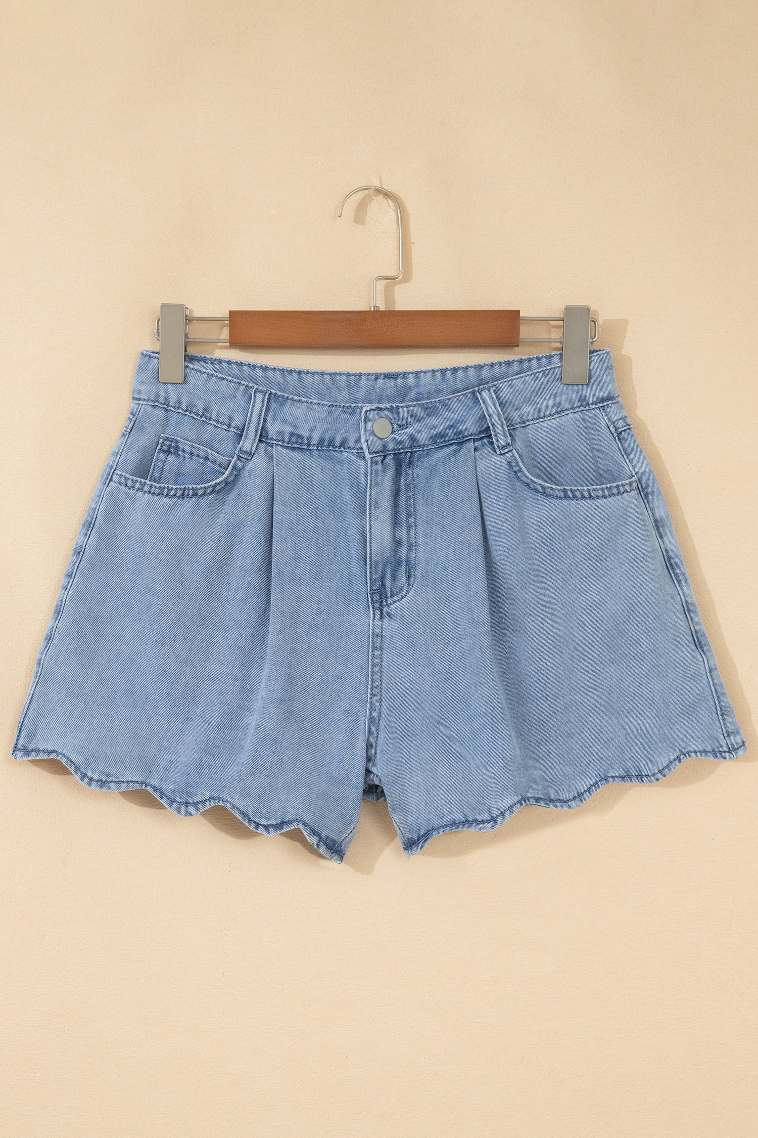 Scalloped Trim Denim Shorts - Image 4