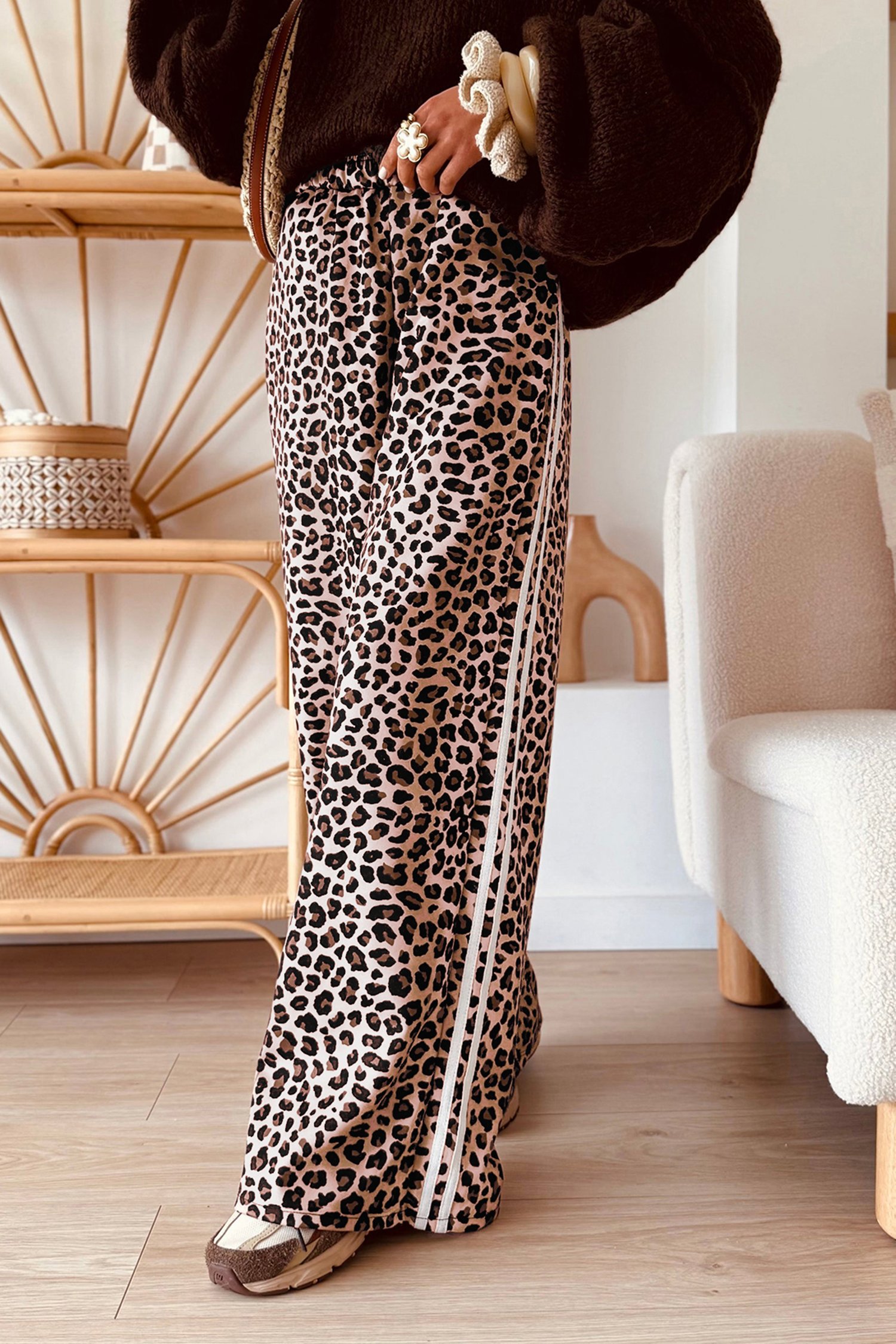 Leopard Print Wide Leg Joggers - Image 4