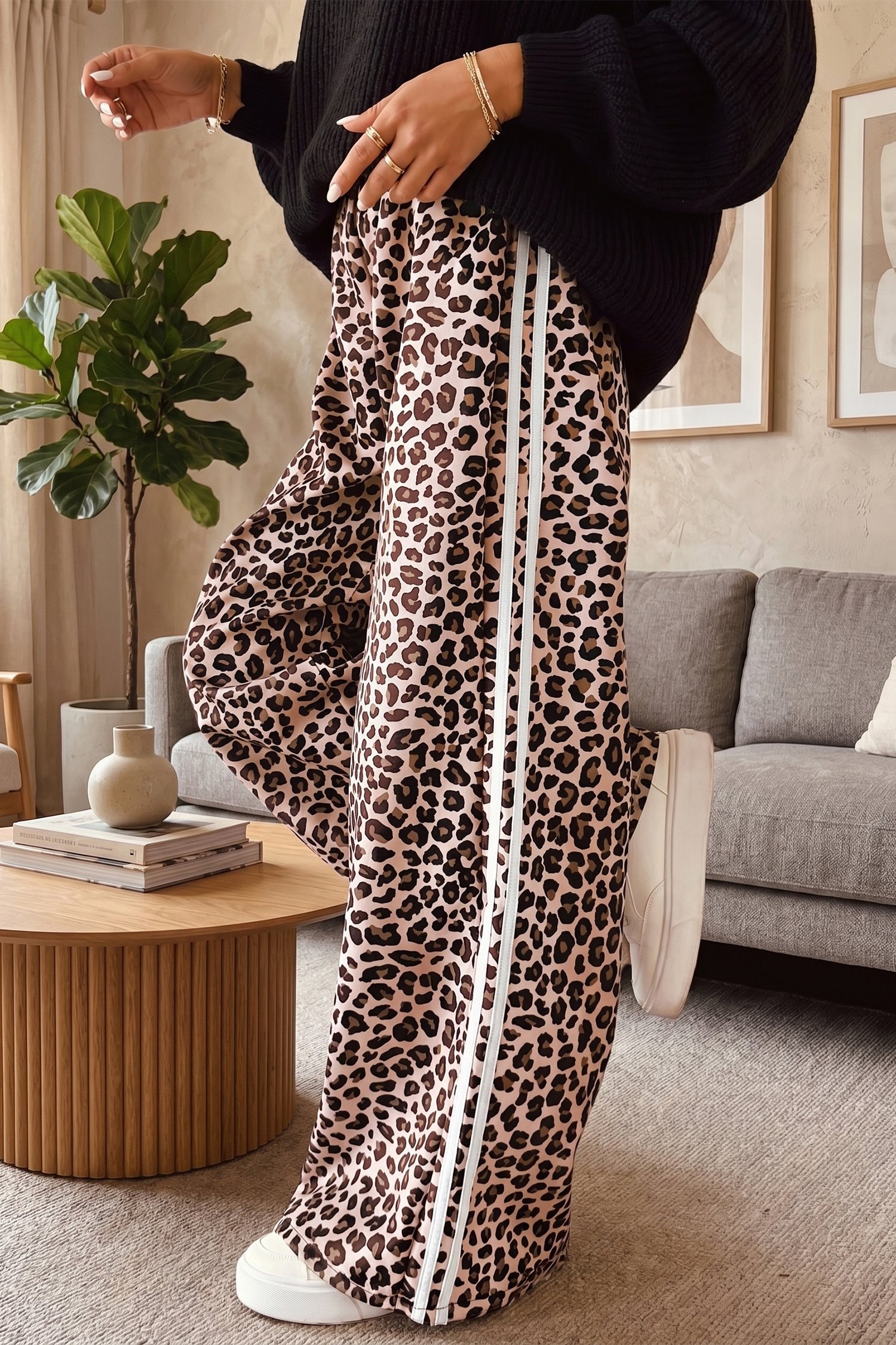 Leopard Print Wide Leg Joggers - Image 3