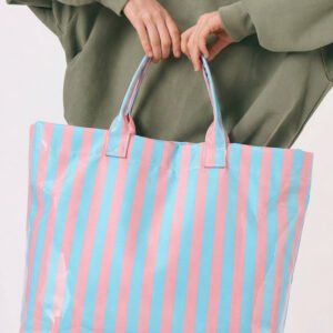 Glossy Striped Vinyl Tote Bag