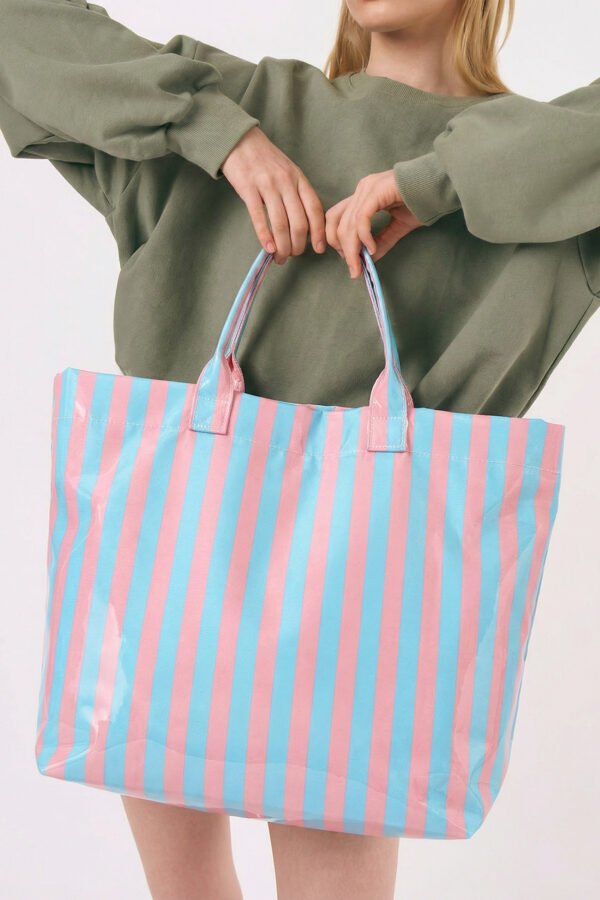 Glossy Striped Vinyl Tote Bag