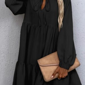 Black Smocked Ruffle Hem Dress