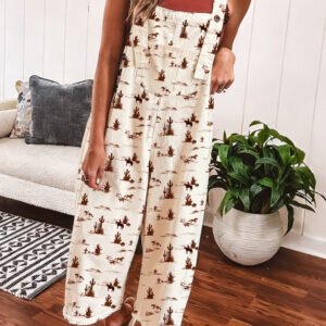 Western Printed Button Dungarees