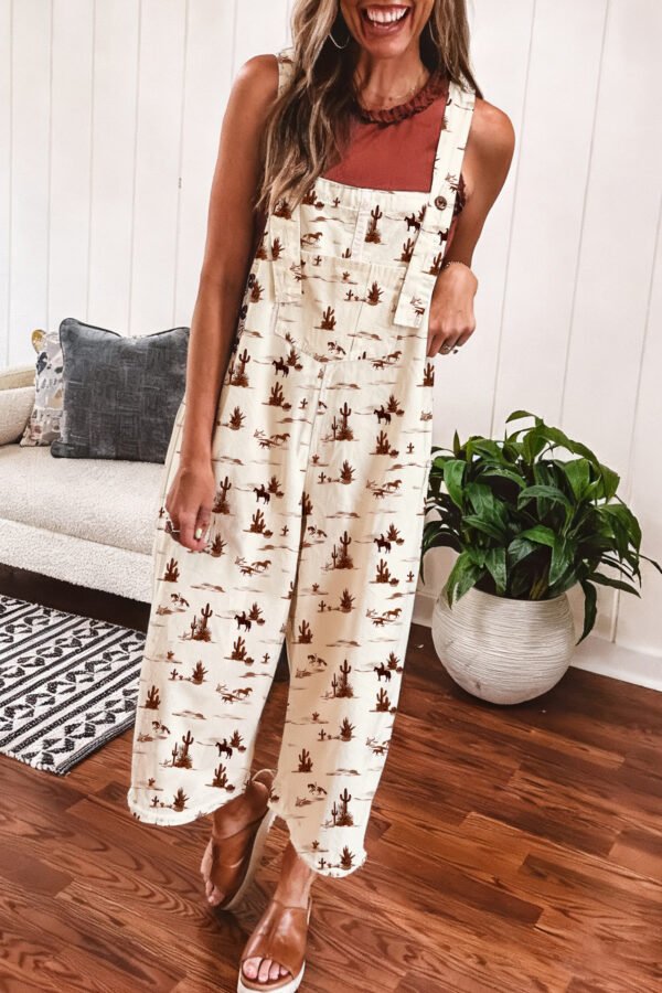 Western Printed Button Dungarees