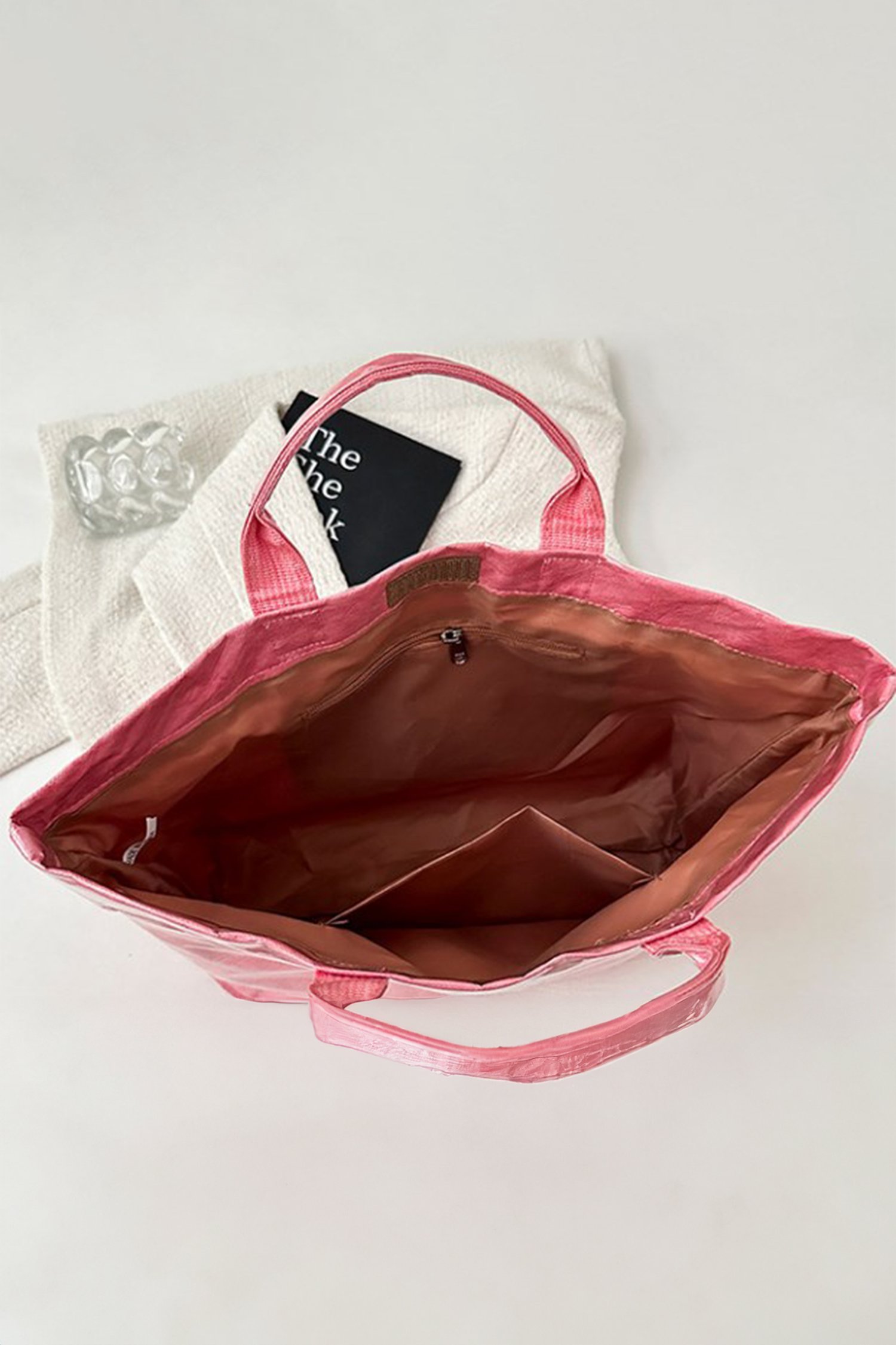 Glossy Striped Vinyl Tote Bag - Image 18
