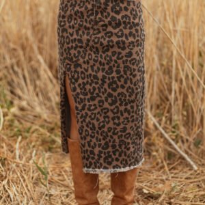 Leopard Denim Maxi Skirt