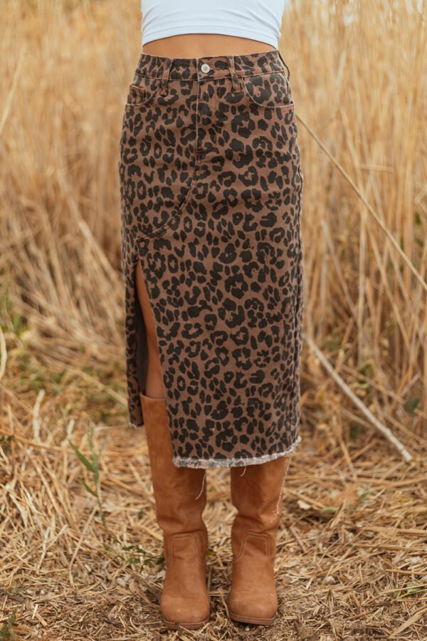 Leopard Denim Maxi Skirt