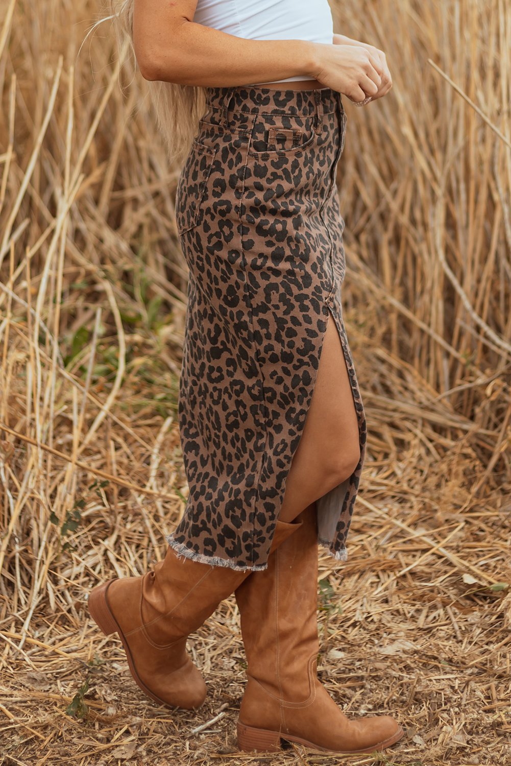 Leopard Denim Maxi Skirt - Image 3
