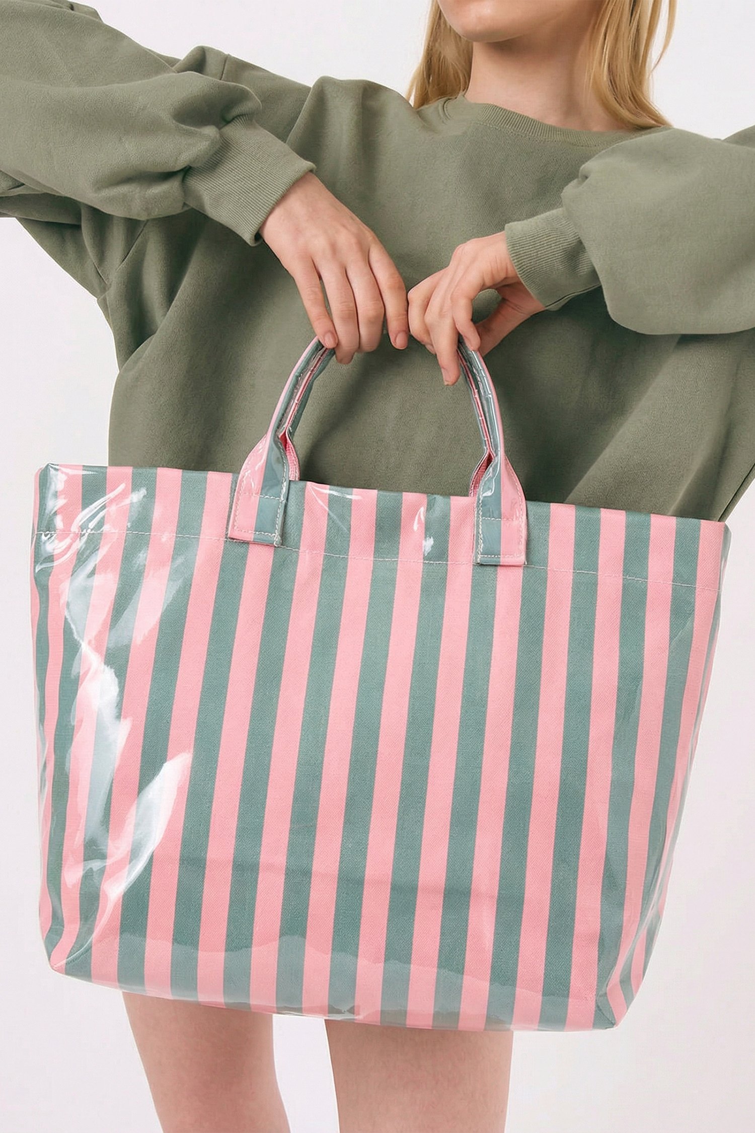 Glossy Striped Vinyl Tote Bag - Image 6