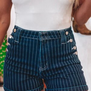 Blue Stripe Denim Shorts