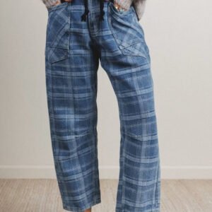 Plaid Denim Drawstring Jeans