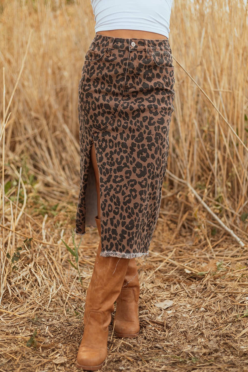 Leopard Denim Maxi Skirt - Image 4