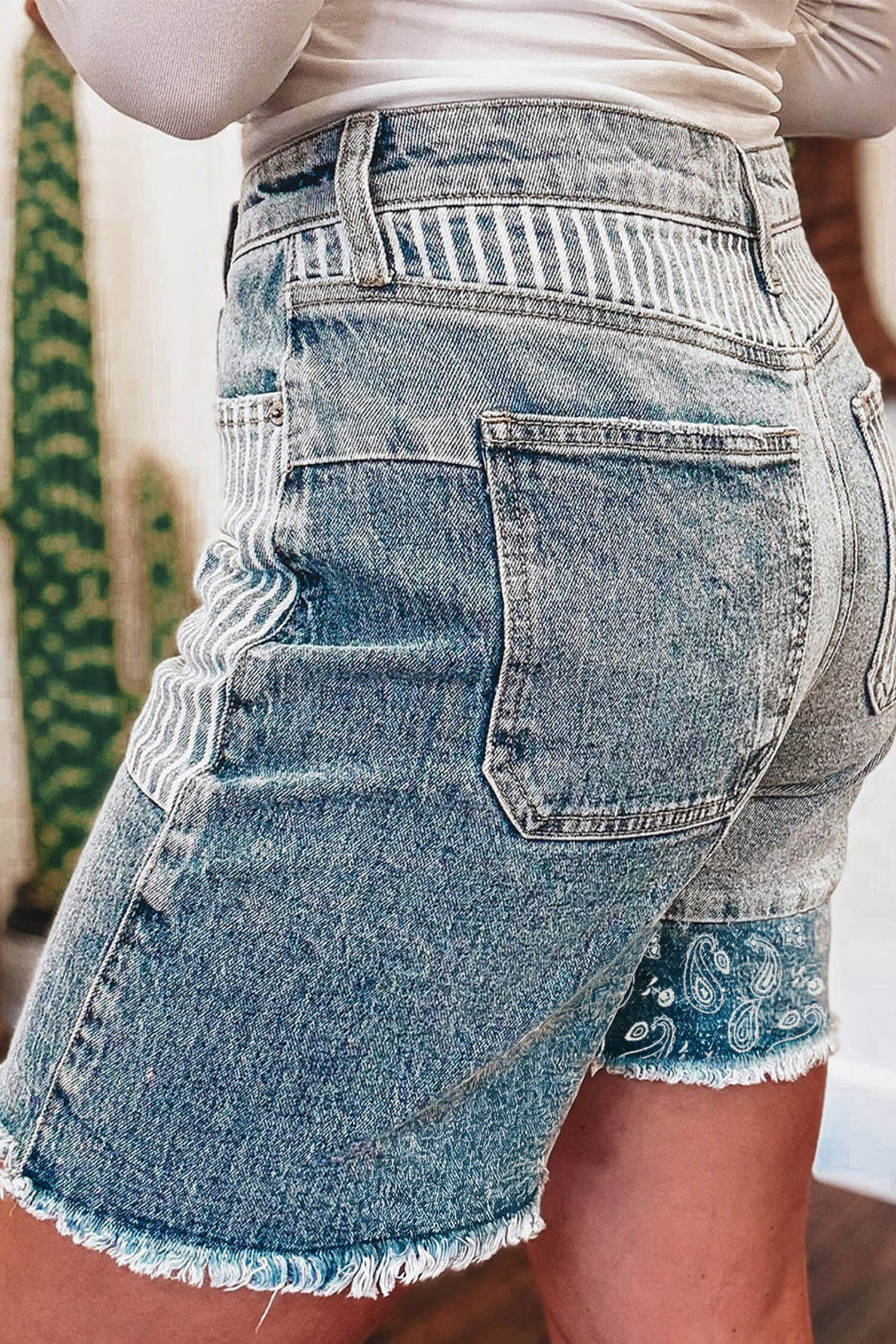 Paisley Patchwork Denim Shorts - Image 3