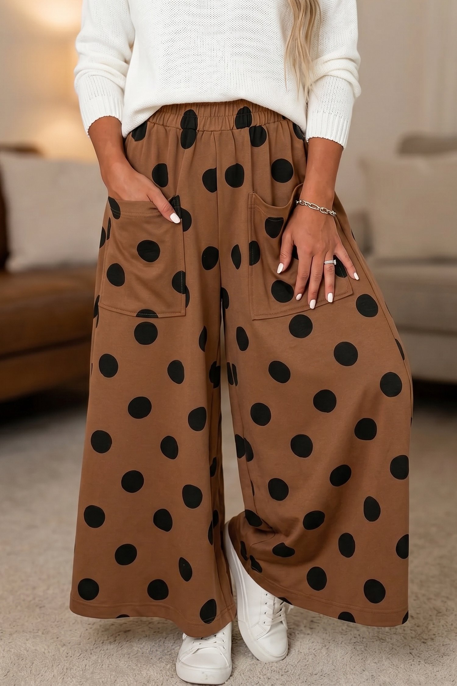Brown Polka Dot Wide Leg Pants