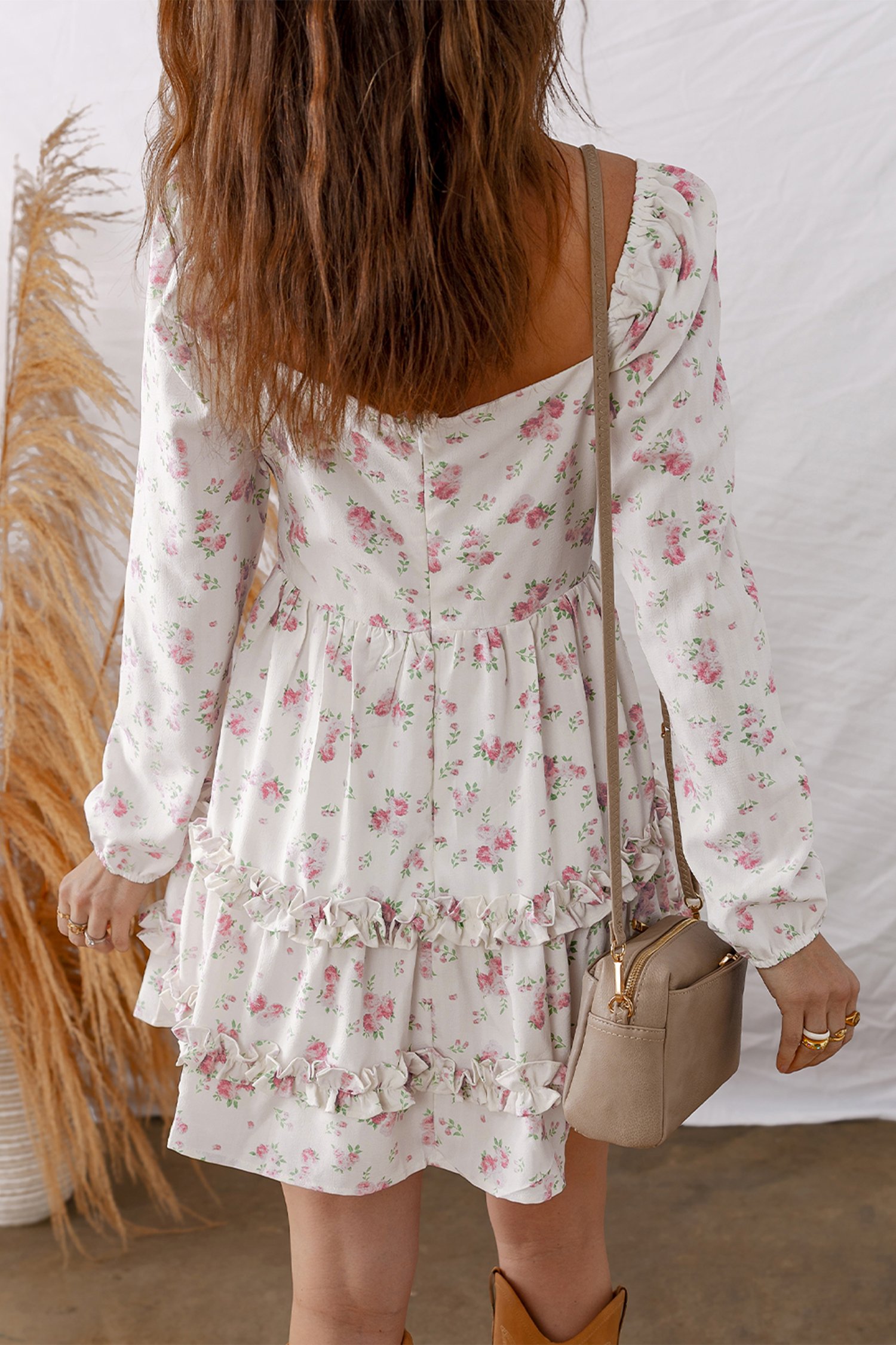 Pink Floral Flared Mini Dress - Image 4