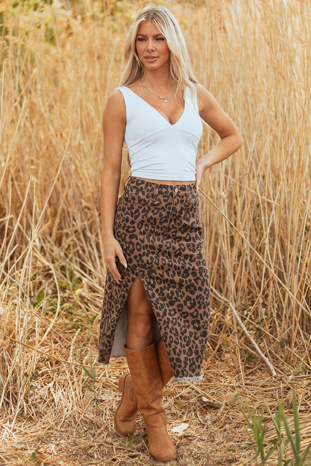Leopard Denim Maxi Skirt - Image 6