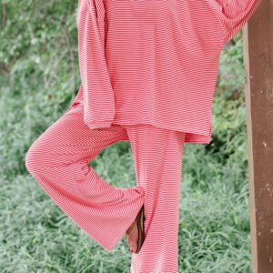 Pink Striped Drop Shoulder Set