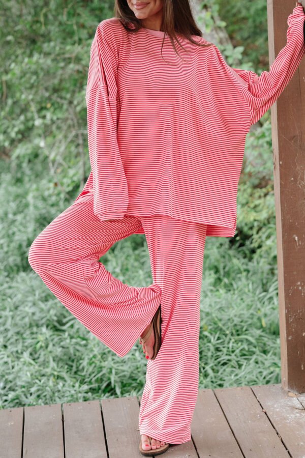 Pink Striped Drop Shoulder Set