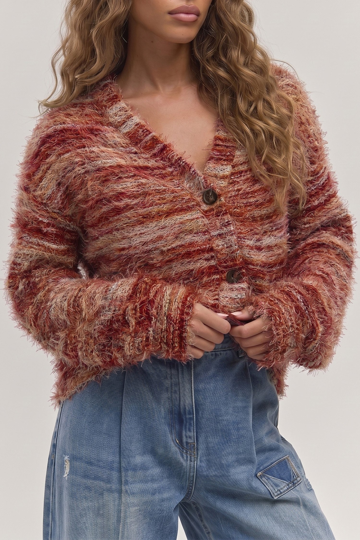 Tawny Fuzzy Striped Cardigan
