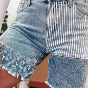 Paisley Patchwork Denim Shorts