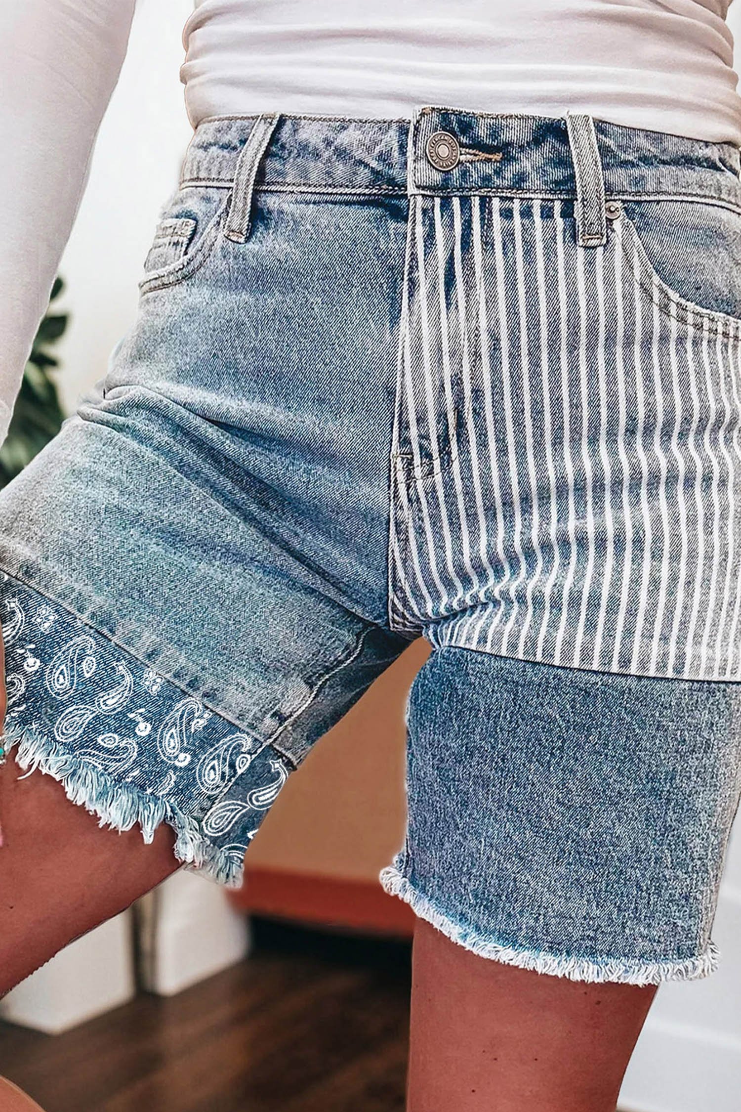 Paisley Patchwork Denim Shorts