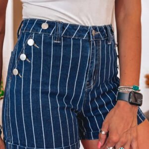 Blue Stripe Denim Shorts