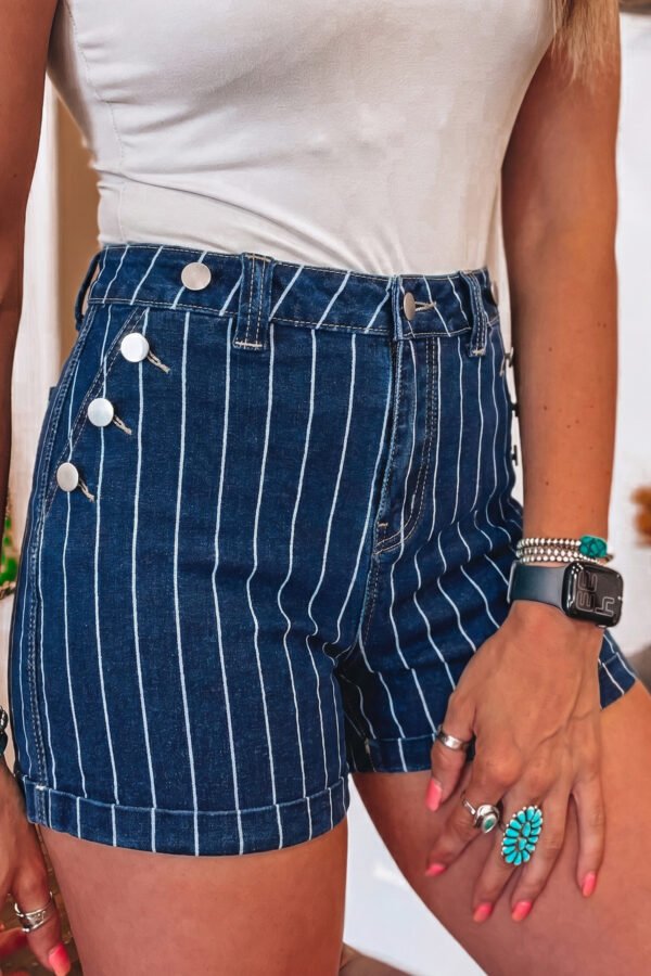 Blue Stripe Denim Shorts