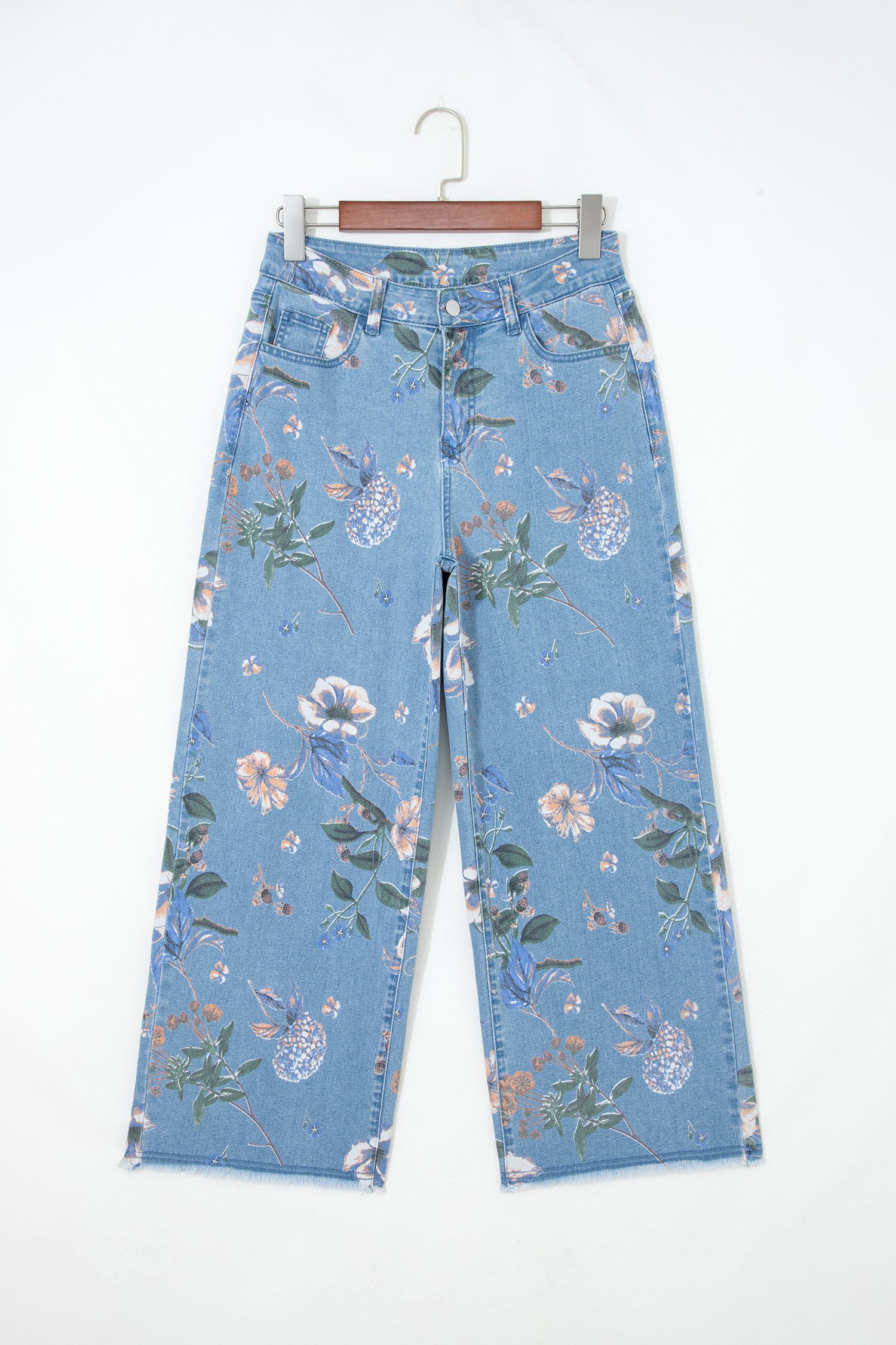 Floral Print Frayed Hem Jeans - Image 4