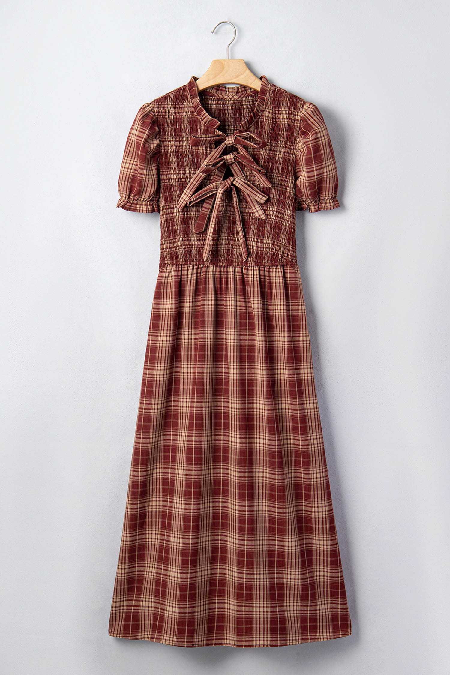 Red Plaid Knot Midi Dress - Image 8