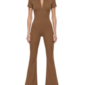 Flared Leg Quarter-Zip Jumpsuit