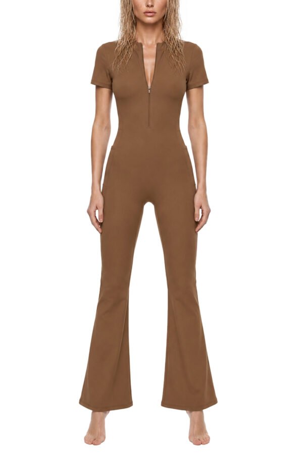 Flared Leg Quarter-Zip Jumpsuit