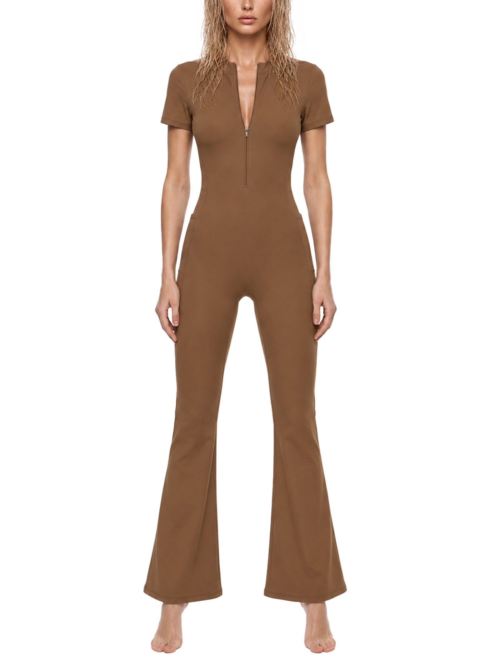 Flared Leg Quarter-Zip Jumpsuit