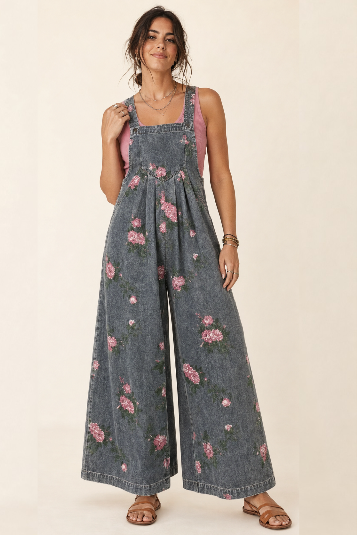 Floral Denim Jumpsuit